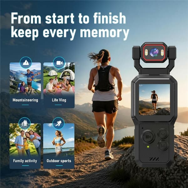 Actionkamera / videokamera / vlog-kamera – 1,54" HD-skærm, 4K HD, WiFi, Bluetooth Black