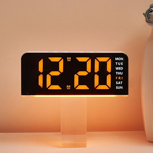 LED-klocka Digital Väckarklocka Stor Display Datum Temperatur Väckarklocka - Vit / Rosa Ljus Rosa