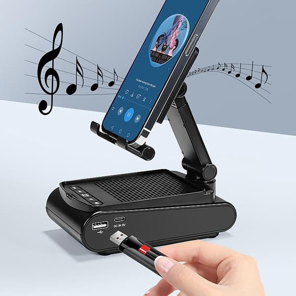 Mobiltelefonholder Bluetooth - højttaler Foldelig bærbar højttaler Black