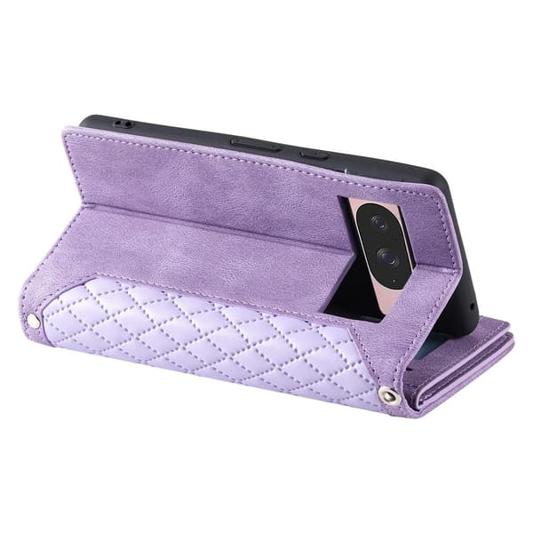 Til Google Pixel 10 Pro / 10 / 9 Pro / 9 Zipper Wallet Case Rhombus Telefoncover Purple