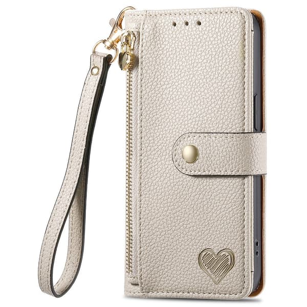 For iPhone 17 Pro Skal RFID-blockering Dragkedjeficka Plånboksfodral med Rem - Beige Beige