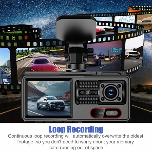 3-kanals dashcam med Wi-Fi, G-sensor, parkeringsovervågning og nattesyn Black