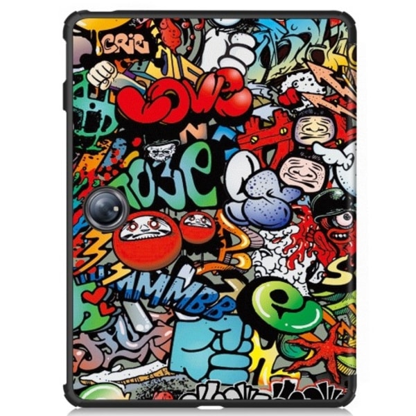 For OnePlus Pad 2 Tri-fold Stativ Våkne / Sove Deksel Tablettveske - Graffiti Multicolor