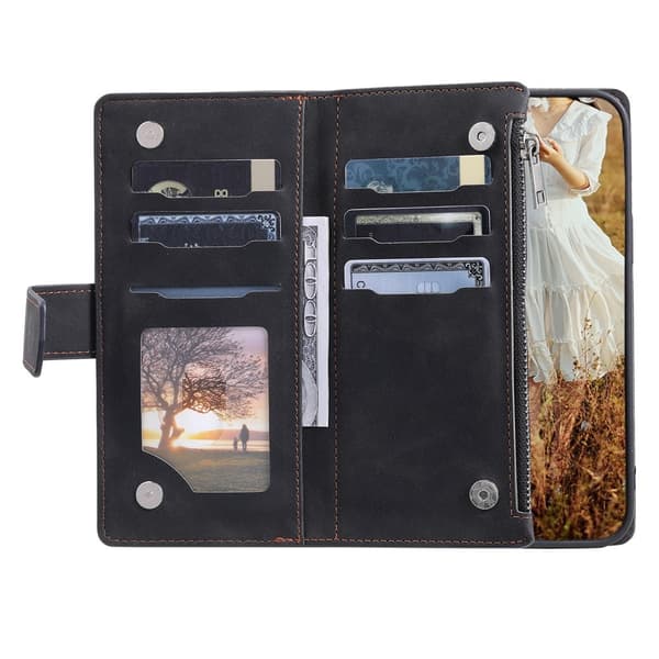 Google Pixel 10 Pro XL Zipper Wallet Case Rhombus Stitching Line Puhelinsuojus Black
