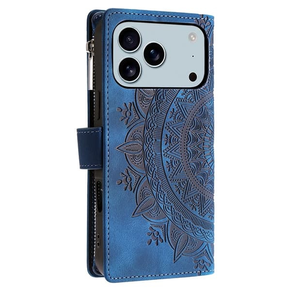 Plånboksfodral kompatibelt med iPhone 17 Pro Max, Fodral Skal Mandala blommönster - Blå Blå