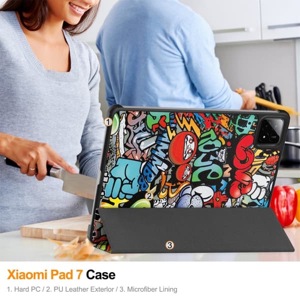 Slim Fit suojakuori Xiaomi Pad 7 Auto Wake / Sleep - laitteelle - Graffiti Red
