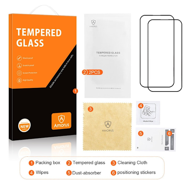 AMORUS For iPhone 16 Plus Skærmbeskytter Glas 2stk Transparent