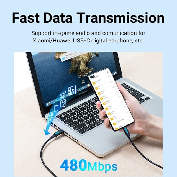 USB 2.0 A hann til USB C hunn-adapter 480 Mbps dataoverføring OTG-konverter Black