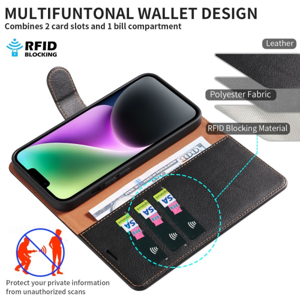 Till iPhone 15 Retro Plånboksfodral / Fodral - Svart Svart