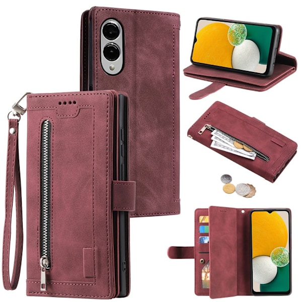 Til Samsung Galaxy S25 Edge Etui med Lynlåslomme og 9 Kortlommer Red
