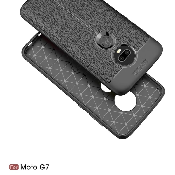 Litchi Texture Soft TPU Taske til Motorola G7 / G7 Plus - Sort Black