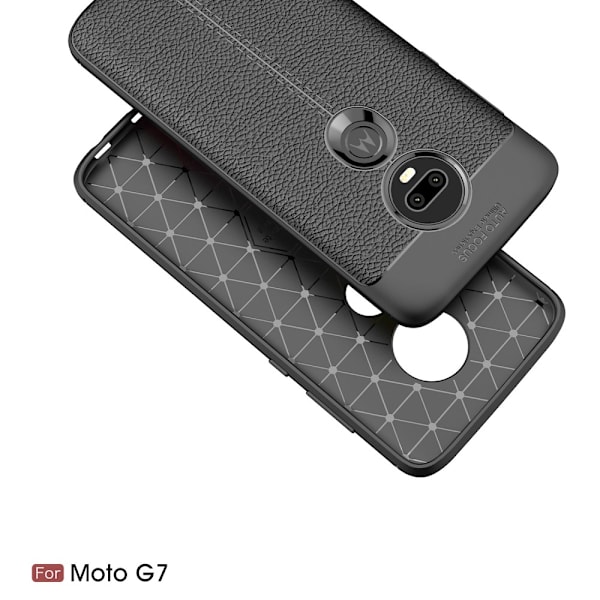 Motorola Moto G7 / G7 Plus TPU skal Litchi Texture - Svart Svart