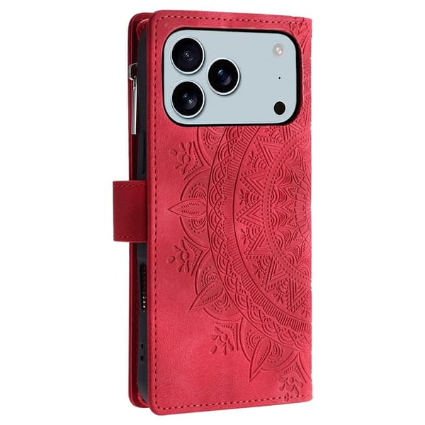 Plånboksfodral kompatibelt med iPhone 17 Pro Max, Fodral Skal Mandala blommönster - Röd Röd