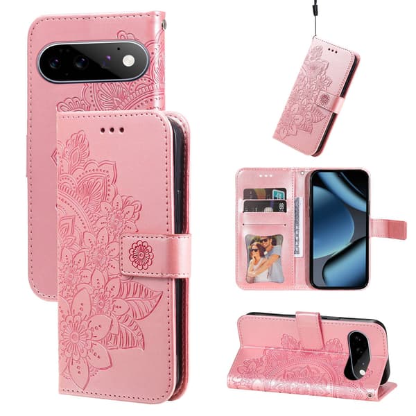 Blommönstrat plånboksfodral till Google Pixel 11 Pro och Google Pixel 11 Rosa