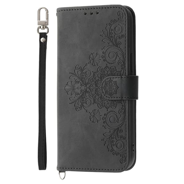 Til Samsung Galaxy A16 5G / A16 4G Cover med Blomstermønster Wallet Cover - Sort Black