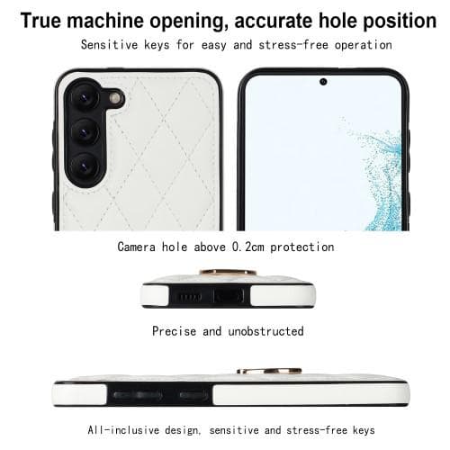 Samsung Galaxy S23 Etui Rhombus Grid Mønster Bagdæksring Stativ - Hvid White