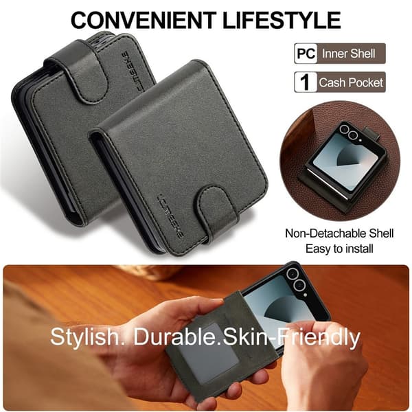 LC.IMEEKE Telefoncover med kalveskindstekstur til Samsung Galaxy Z Flip8 Black
