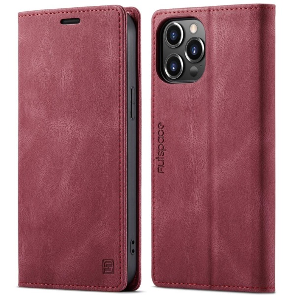 AUTSPACE A01 Retro Wallet Case for iPhone 13 Pro - Red Red