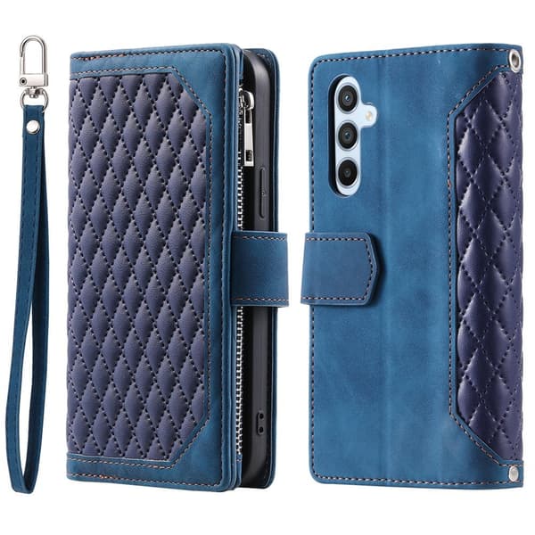 Rhombus-etui med syningslinjer til Samsung Galaxy A37 5G blå