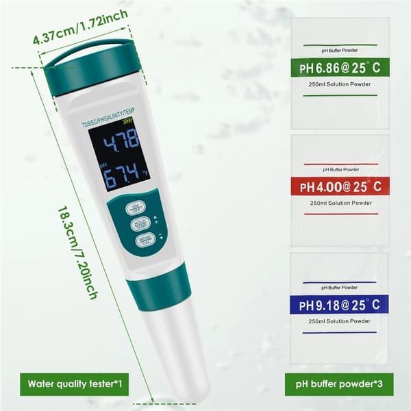 Tester Vannkvalitetspenn Digital pH EC TDS Salinitetsmåler Analyzer Green