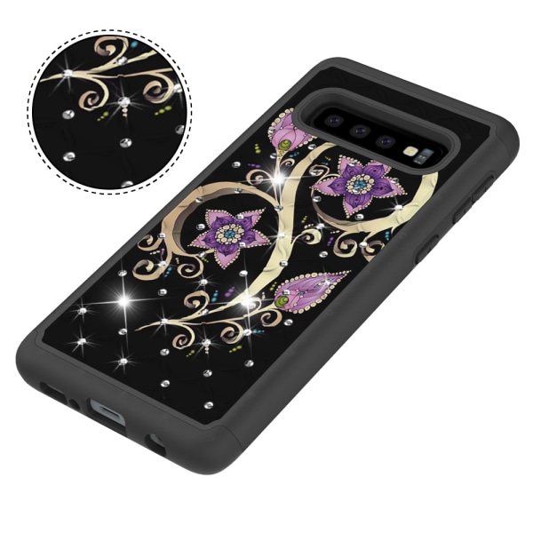 Samsung Galaxy S10 Pattern PC TPU Phone Shell - Vivid Flower Black