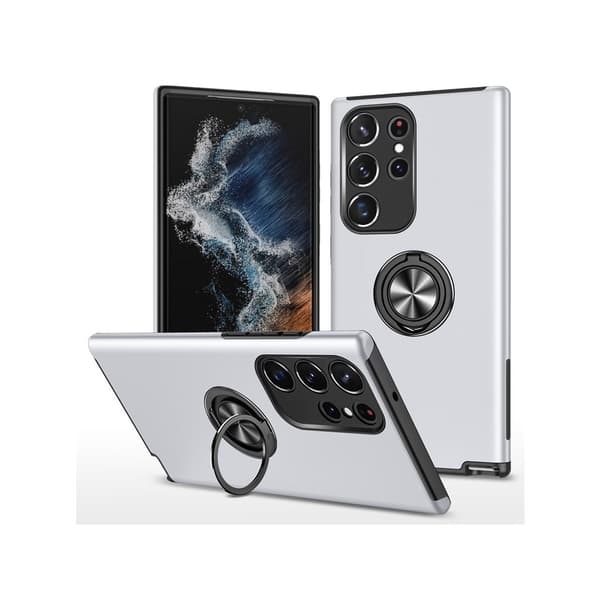 Til Samsung Galaxy S26 Ultra Hybriddeksel med Ringholder og Stativ Silver