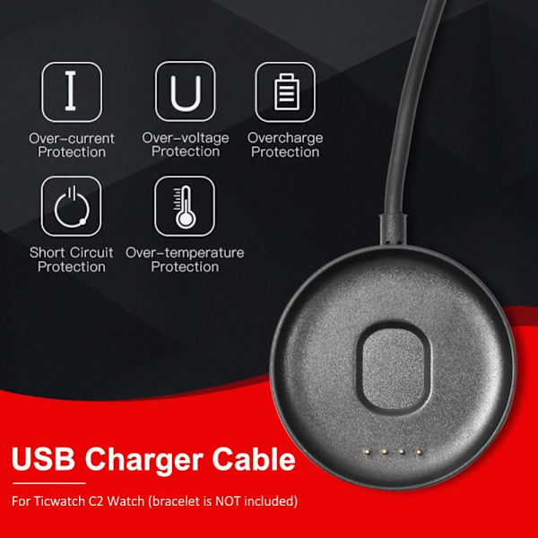 2 in 1 USB Charger Holder Dock Stand Adapter - Ticwatch C2 Black