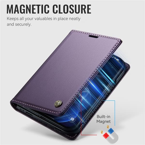 CASEME Telefonpungcover med blank litchi tekstur til iPhone Duo Purple
