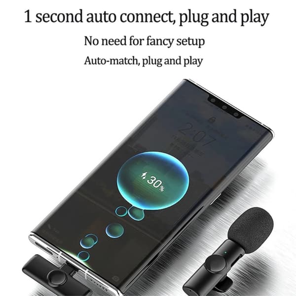 USB - C 2,4 GHz langaton Lavalier - mikrofoni (2 mikrofonia + 1 vastaanotin) Black