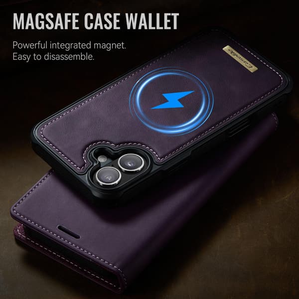CASEME Til iPhone 16 Lommebokdeksel Magnetisk Avtakbar RFID Beskyttelse Purple