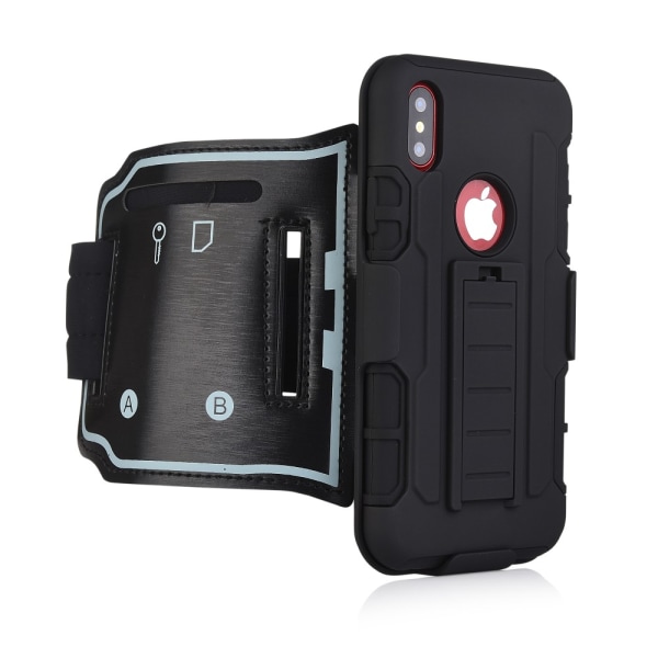 iPhone X 3-in-1 PC TPU Hybrid Armband Wristband Case with Kickstand Black