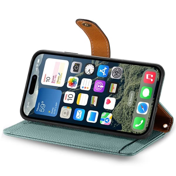 For iPhone 17 Skal RFID-blockering Dragkedjeficka Plånboksfodral med Rem - Grön Grön