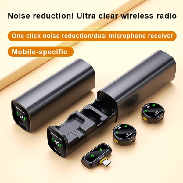 Trådløs mikrofon med støydemping og USB-C-tilkobling – 2 mikrofoner + 1 mottaker Black