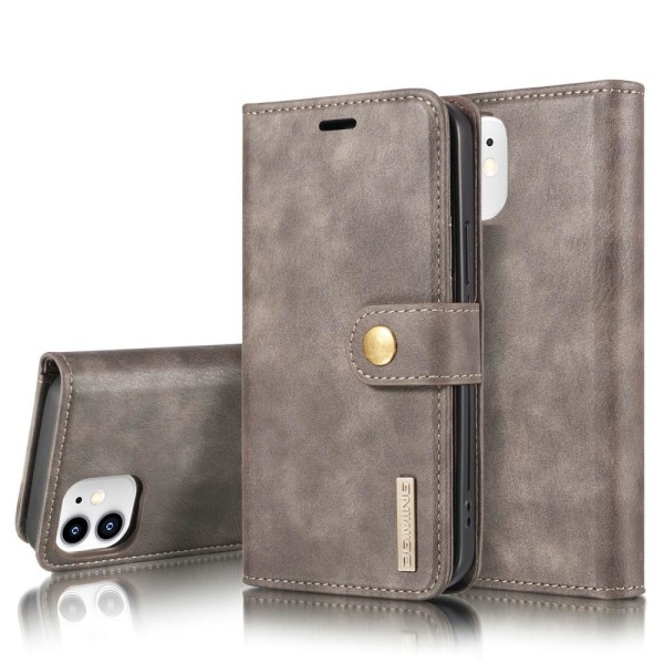 DG.MING iPhone 12 Mini Split Läder Plånboksfodral - Grå Grey