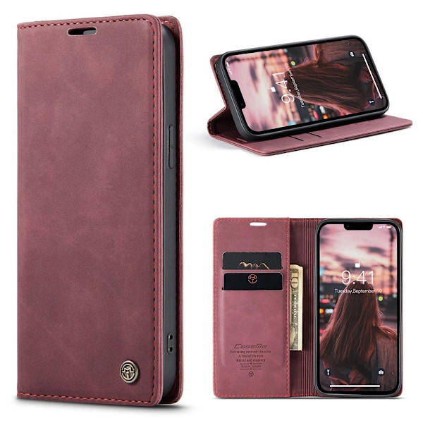 CASEME Retro lompakkokotelo iPhone 15 - Punainen Red
