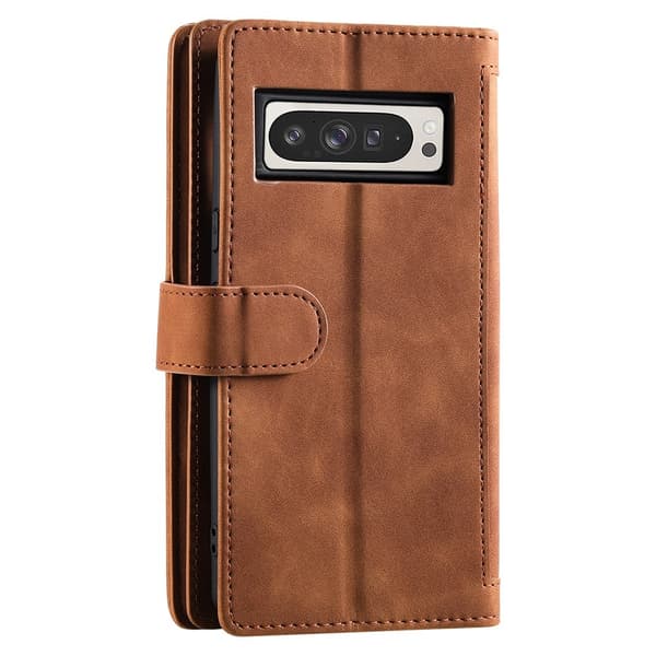 Til Google Pixel 10 Pro XL / 9 Pro XL Etui med Lynlåslomme og 9 Kortlommer Brown