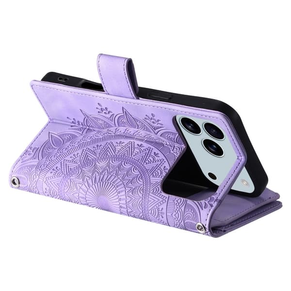 Plånboksfodral kompatibelt med iPhone 17 Pro Max, Fodral Skal Mandala blommönster - Lila Lila