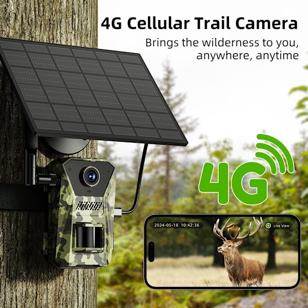 Solar 4G -polkukamera vedenpitävä PIR Night Vision HD -metsästyskamera Green