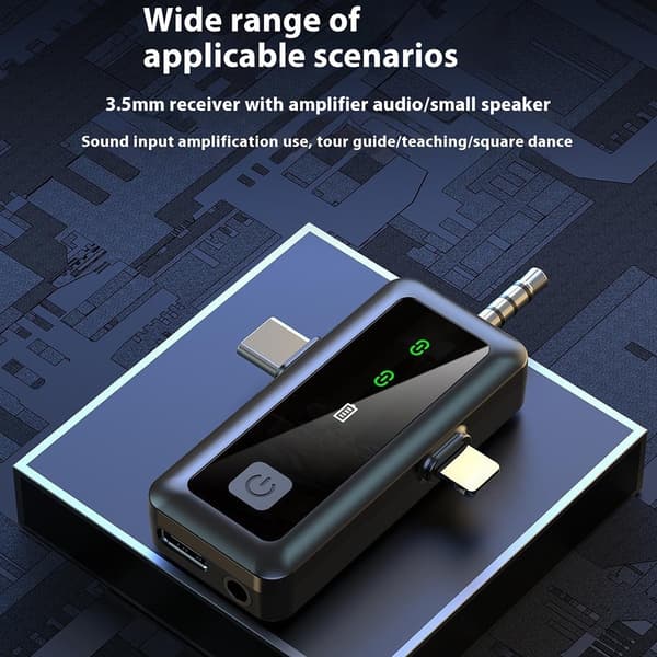 3 i 1 iP USB-C 3,5 mm trådløs Lavalier-mikrofon Støyreduserende mikrofon 1 sender 1 mottaker Black