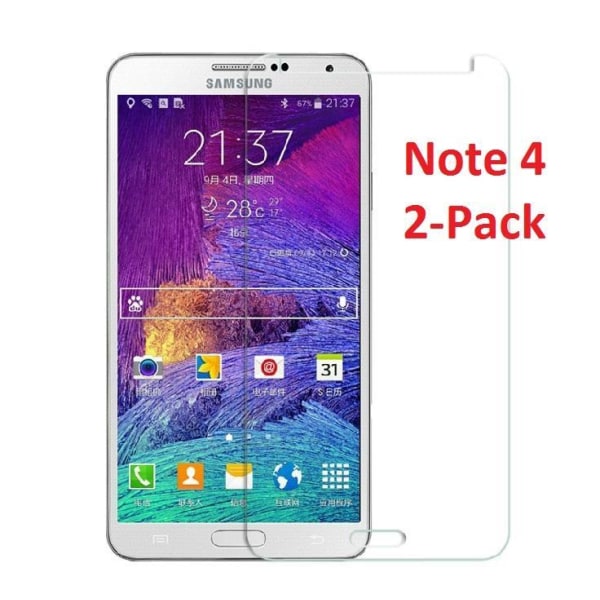 Samsung Note 4 Näytönsuoja x2 puhdistusliinalla Transparent