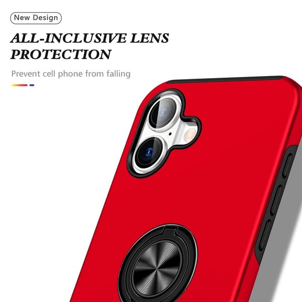 Til iPhone 17 Finger Ring Kickstand Hybrid Taske Red