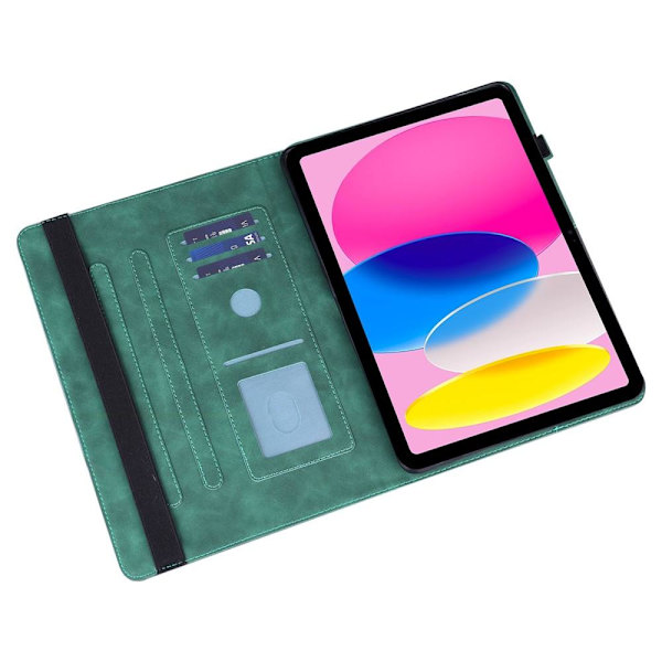 Til iPad 10.9 (2022) Tabletetui Cover Blomsterprægning - Grøn Green