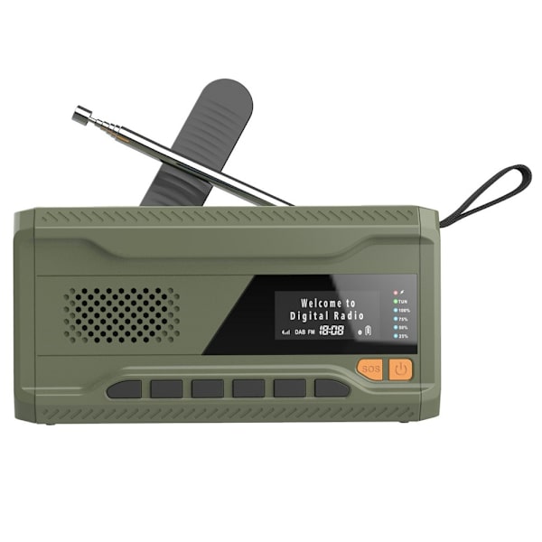 Solar Power Handvev DAB FM Radio Ficklampa 4500mAh Power Bank Grön
