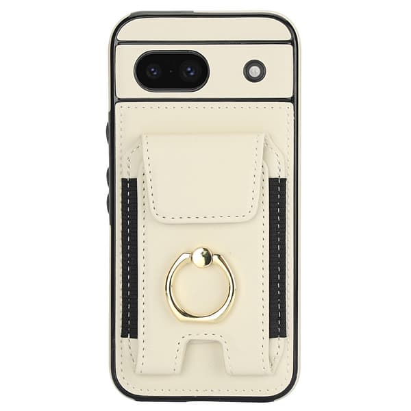 For Google Pixel 8a Kickstand Case Phone Cover with Card Slots White