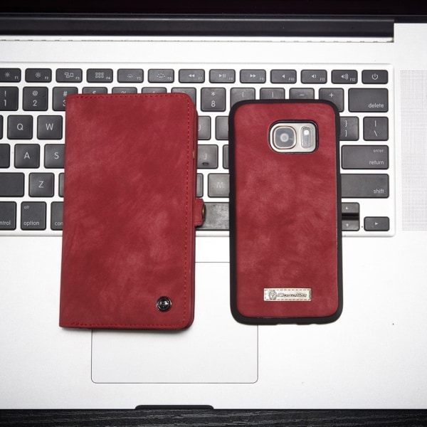 CASEME Samsung Galaxy S7 Retro läder plånboksfodral - Röd Red