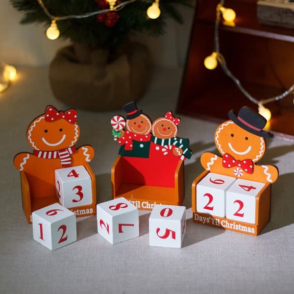 Lähtölaskenta jouluun piparkakkumies Puinen adventtikalenteri Brown