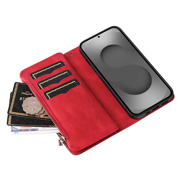 Til Samsung Galaxy S26 Ultra Lommebokdeksel med Glidelås og Håndleddsrem Stativ Red