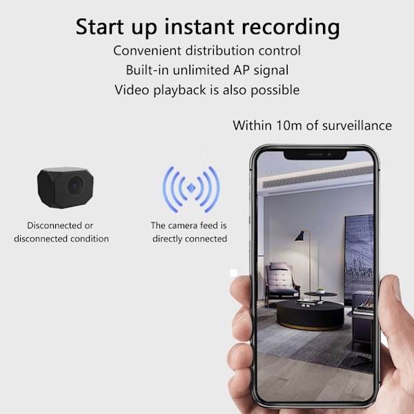 Hjemmesikkerhetsovervåking Mini WiFi-kamera i sanntid Black