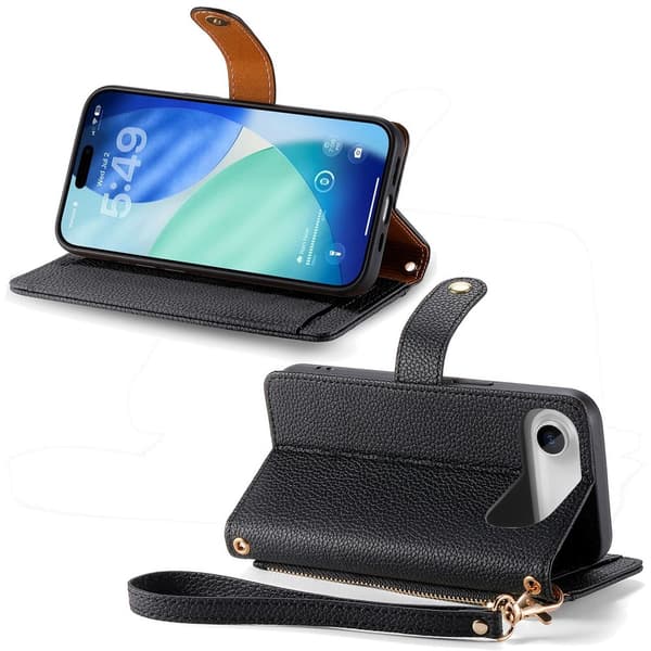 For iPhone Air Deksel RFID-blokkering Glidelåslomme Lommebokdeksel med Stropp Black