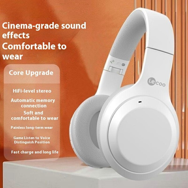 LENOVO Trådløse Over-Ear Hodetelefoner Sammenleggbare Gaming Music Bluetooth Headset - Hvit White